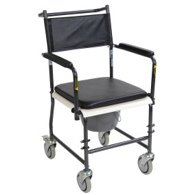 Deluxe Portable Upholstered Wheeled Drop Arm Bedside Commode - Silver Vein Coated - Assembled